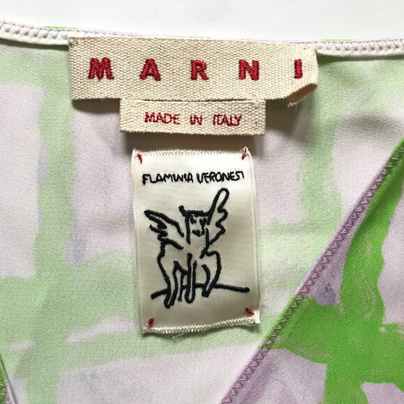 Marni Floral Print Blouse Top Shirt Womens 46 10 Large Blue Green Purple V-Neck - Picture 7 of 14